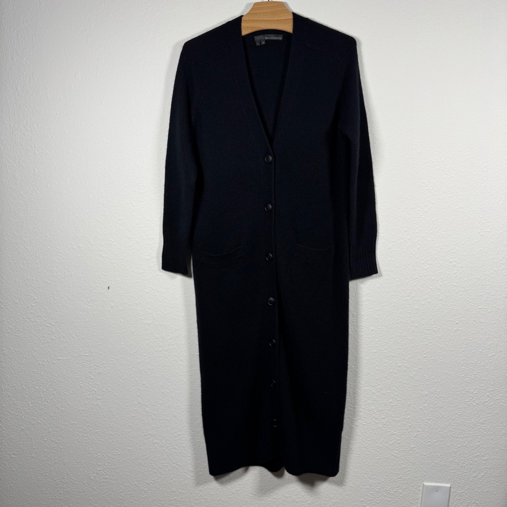 360Cashmere Cardigan Sweater Dress Women S Black 100% Cashmere Long V-Neck
